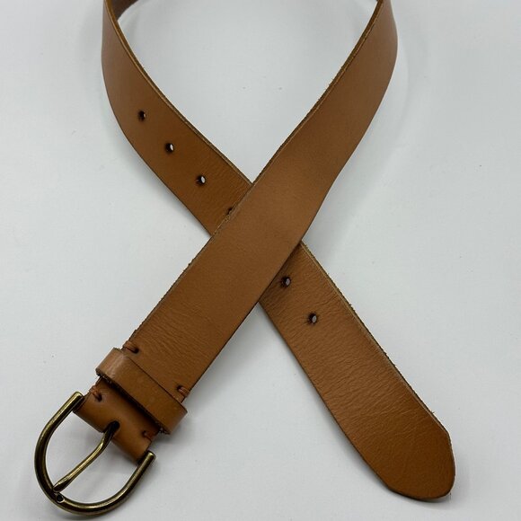 American Eagle Women's Brown Leather Brass Buckle Belt Size Small - Picture 2 of 6